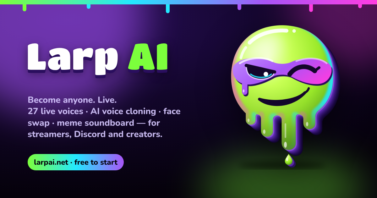 Larp AI wide banner: the dripping green mask beside the 3D LARP AI wordmark